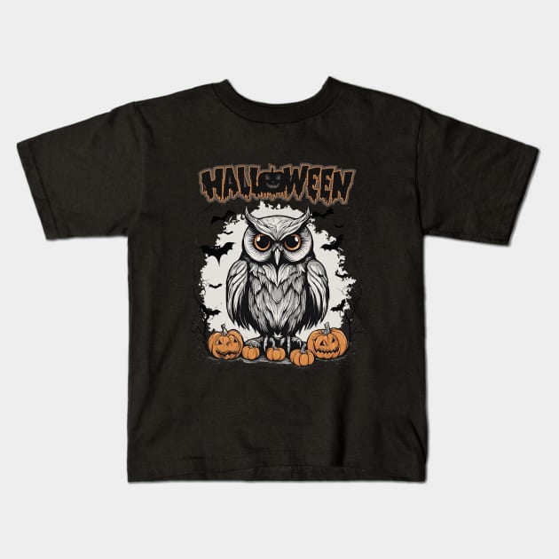 Owl and carving pumpkin Halloween Kids T-Shirt by Brafdesign